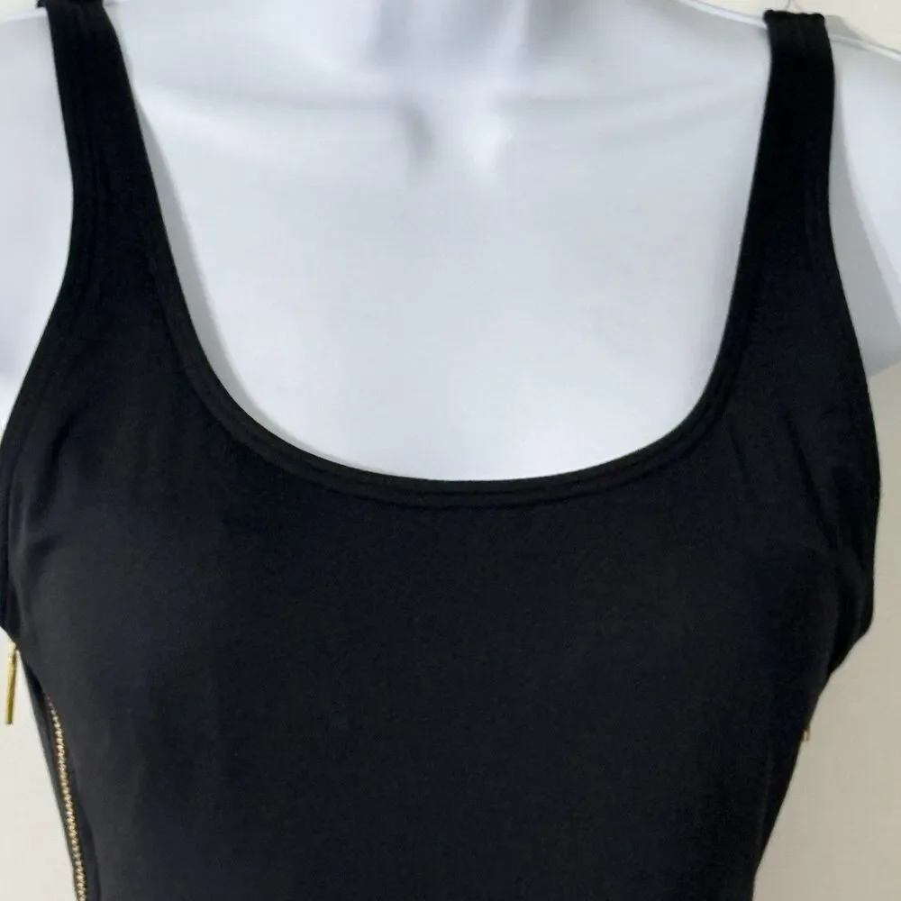 Carmen Marc Valvo Swimwear | One Piece Black Swimsuit With Gold Zipper Sides | 6